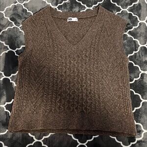 SO Brown Cable Knit V-Neck Sweater Vest
